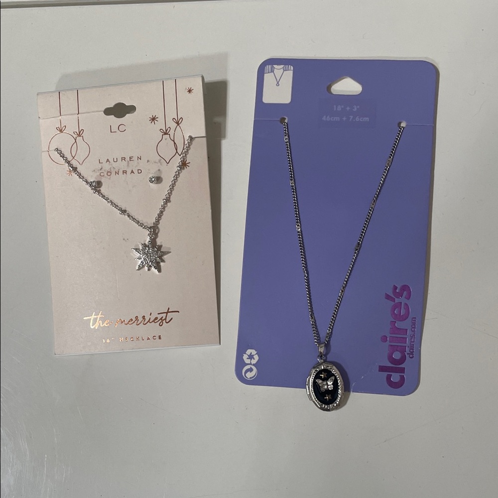 Silver Star Necklace & Earrings/Butterfly Locket Necklace Bundle